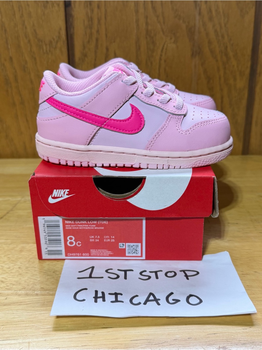 Nike Dunk Low Triple Pink DH9761-600 Athleisure Toddler Girls Size 8C NEW